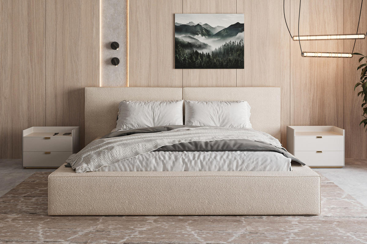 POLSTERBETT 06 Bouclé 160 x 200 cm – Arena - mit Bettkasten und Metall-Lattenrost - Beige, Metall (160/200cm) - ROYAL24_MARKT