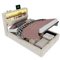 POLSTERBETT 90x200 cm in Beige mit LED, USB-C und hydraulischem Stauraum - Beige, Textil (90/200cm) - IVMEU