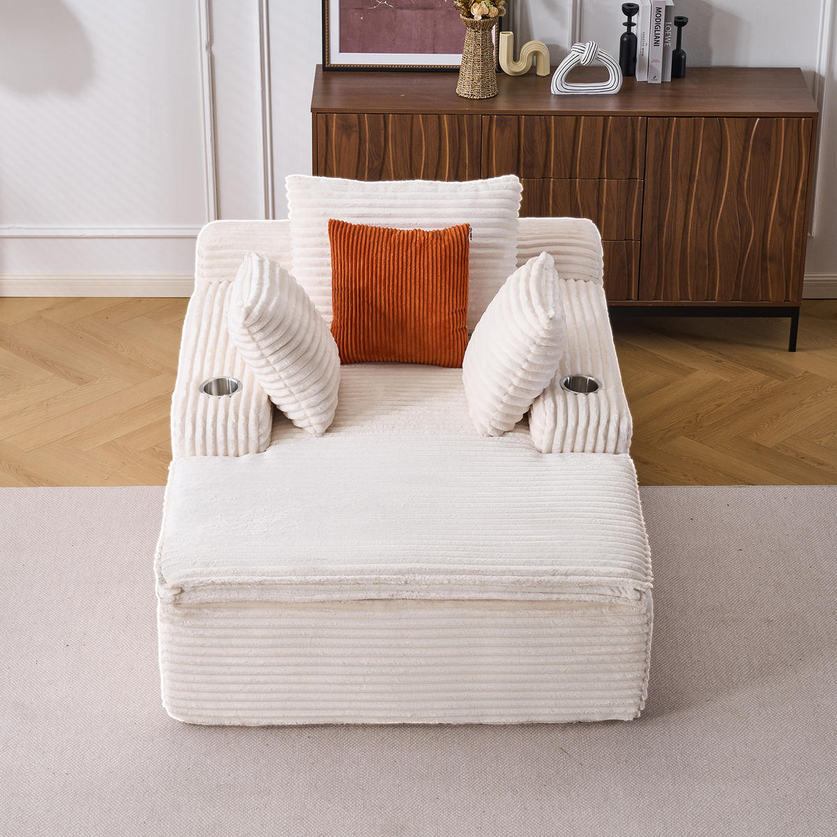 KLAPPSOFA mit 2-in-1-Funktionskissen, Cordstoff - Beige - Beige, Textil (113/63/164cm) - KOMHTOM