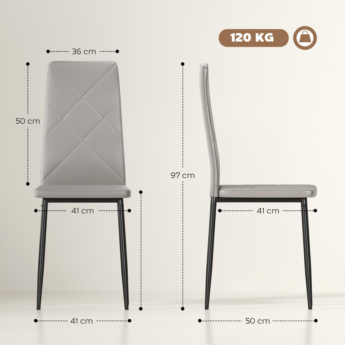 STÜHLE Grau 6 Stück - Grau, Leder (41/97/50cm) - GiPP