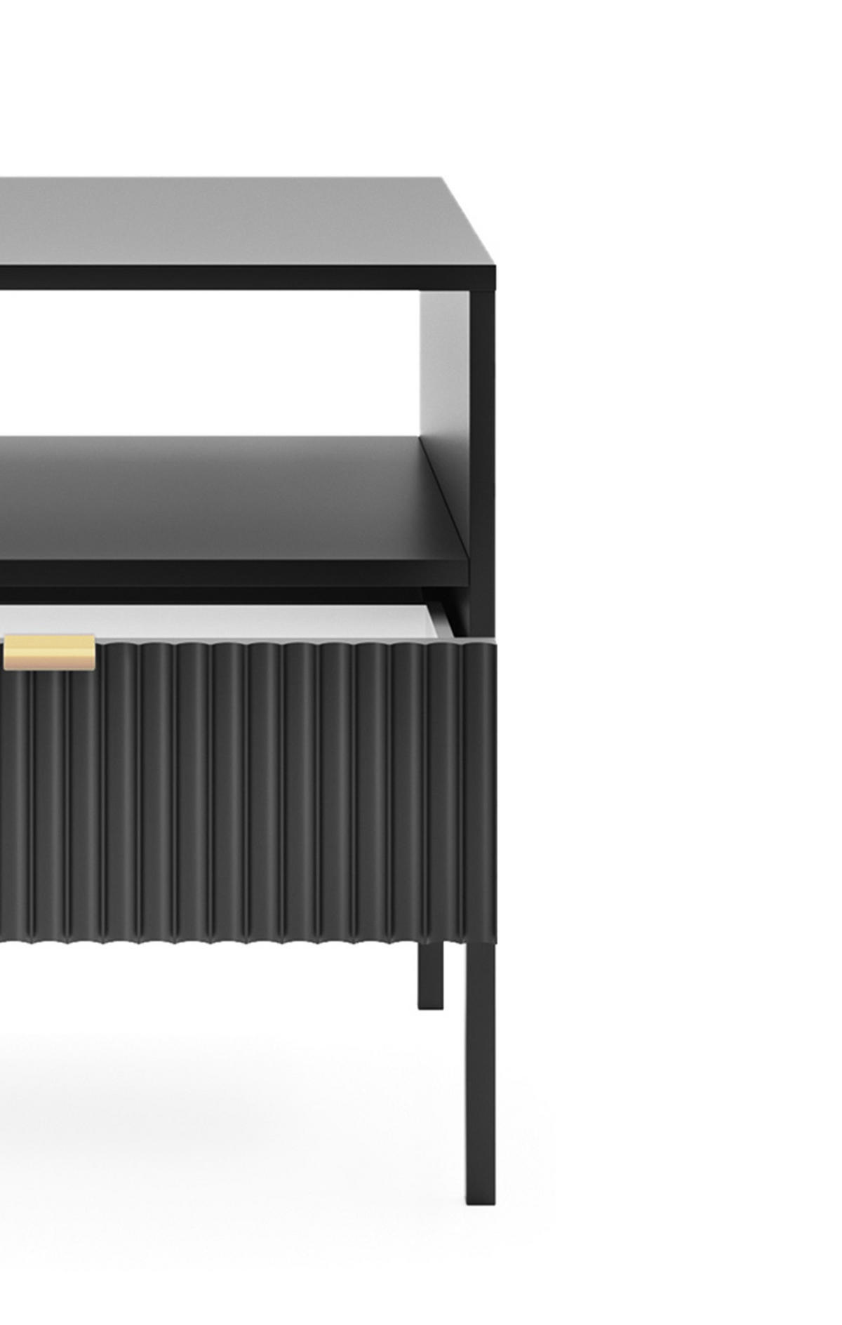 NACHTTISCH Nova - NOC, Geriffelte Front mit Goldenes Griffdesign 54x39x56 cm Schwarz - Schwarz, Holzwerkstoff/Kunststoff (54/56/39cm) - DomoHome