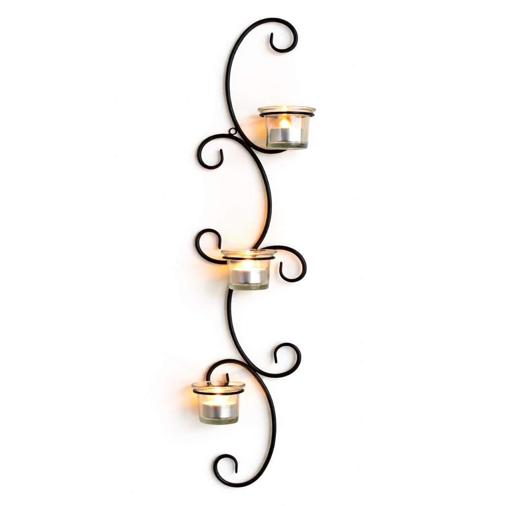 WANDTEELICHTHALTER 3-flammig Metall Schwarz 15/7/68 cm - Schwarz, Metall (68cm) - DanDiBo