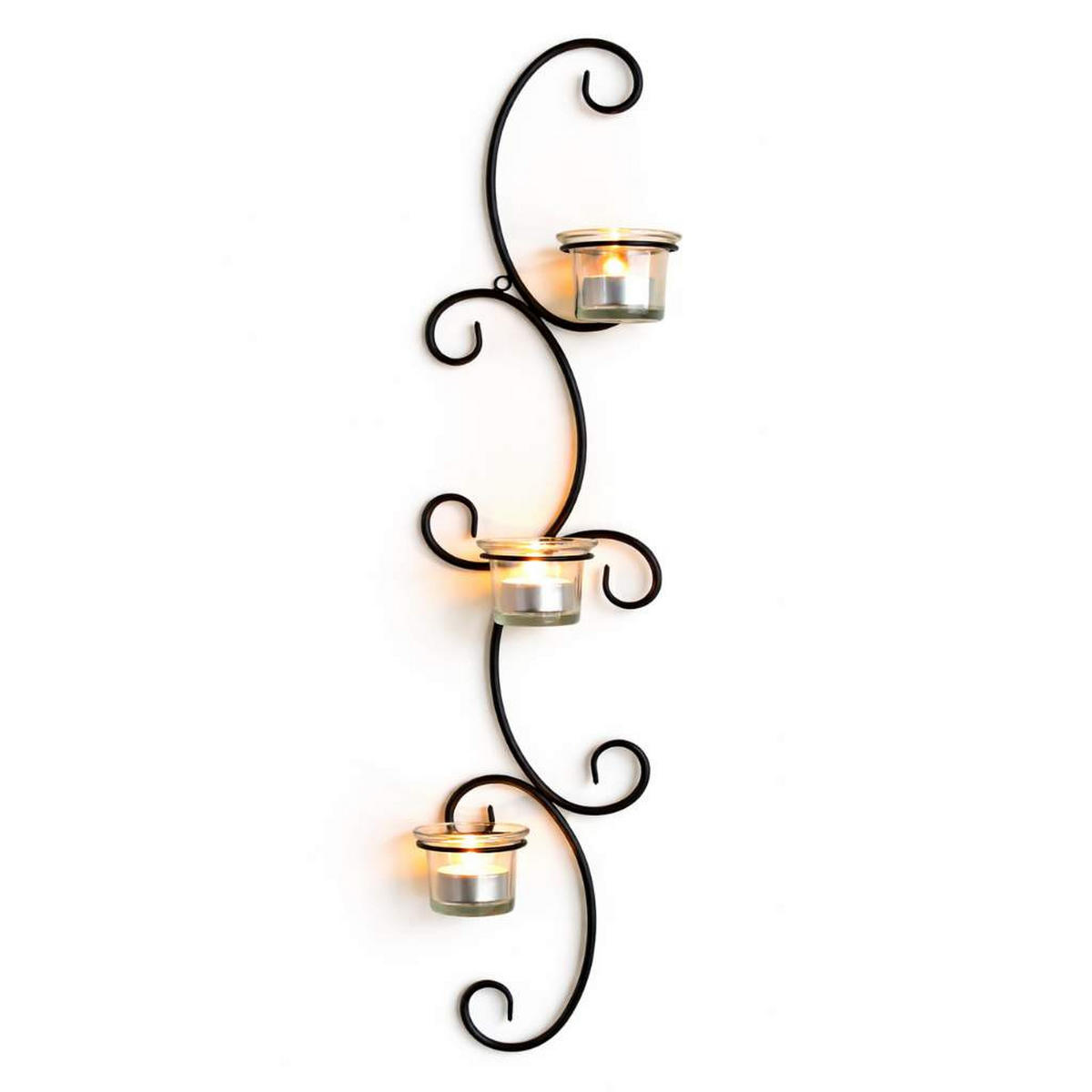 WANDTEELICHTHALTER 3-flammig Metall Schwarz 15/7/68 cm - Schwarz, Metall (68cm) - DanDiBo