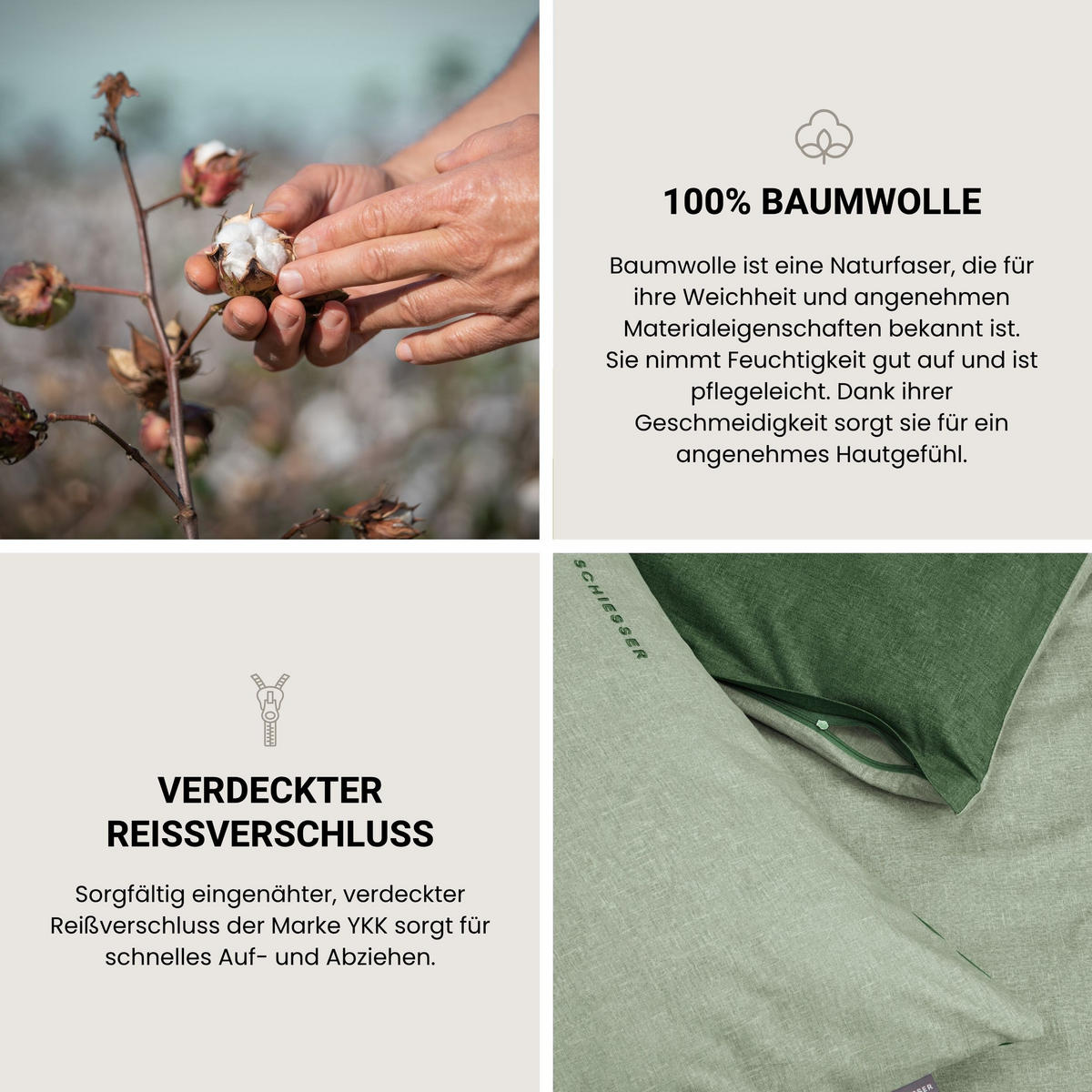 BETTWÄSCHESET Doubleface Renforcé 2-teilig 135x200 cm Grün - Grün, Textil (135/200cm) - SCHIESSER