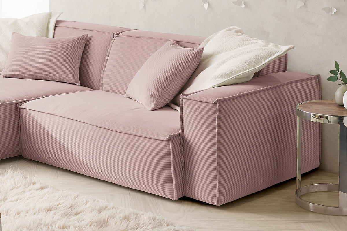 ECKSOFA SAMU Pink Cord - Pink/Schwarz, Textil (276/168cm) - KAWOLA