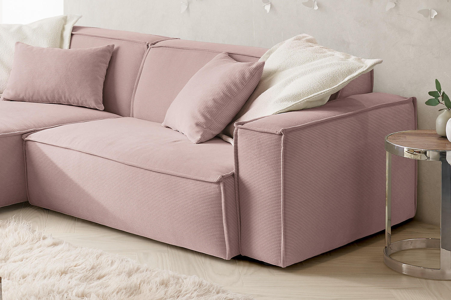 Thumbnail - Kawola Ecksofa, Pink, Textil, Echtholz, 3-Sitzer, Füllung: Kaltschaum, Ottomane links, L-Form, 276x168 cm, Wohnzimmer, S...