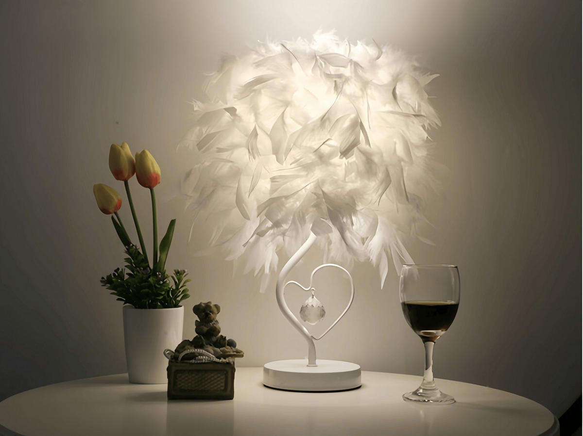 TISCHLEUCHTE Herzform Feder Romantisch - Weiß, Naturmaterialien (30/23/30cm) - Weltevree