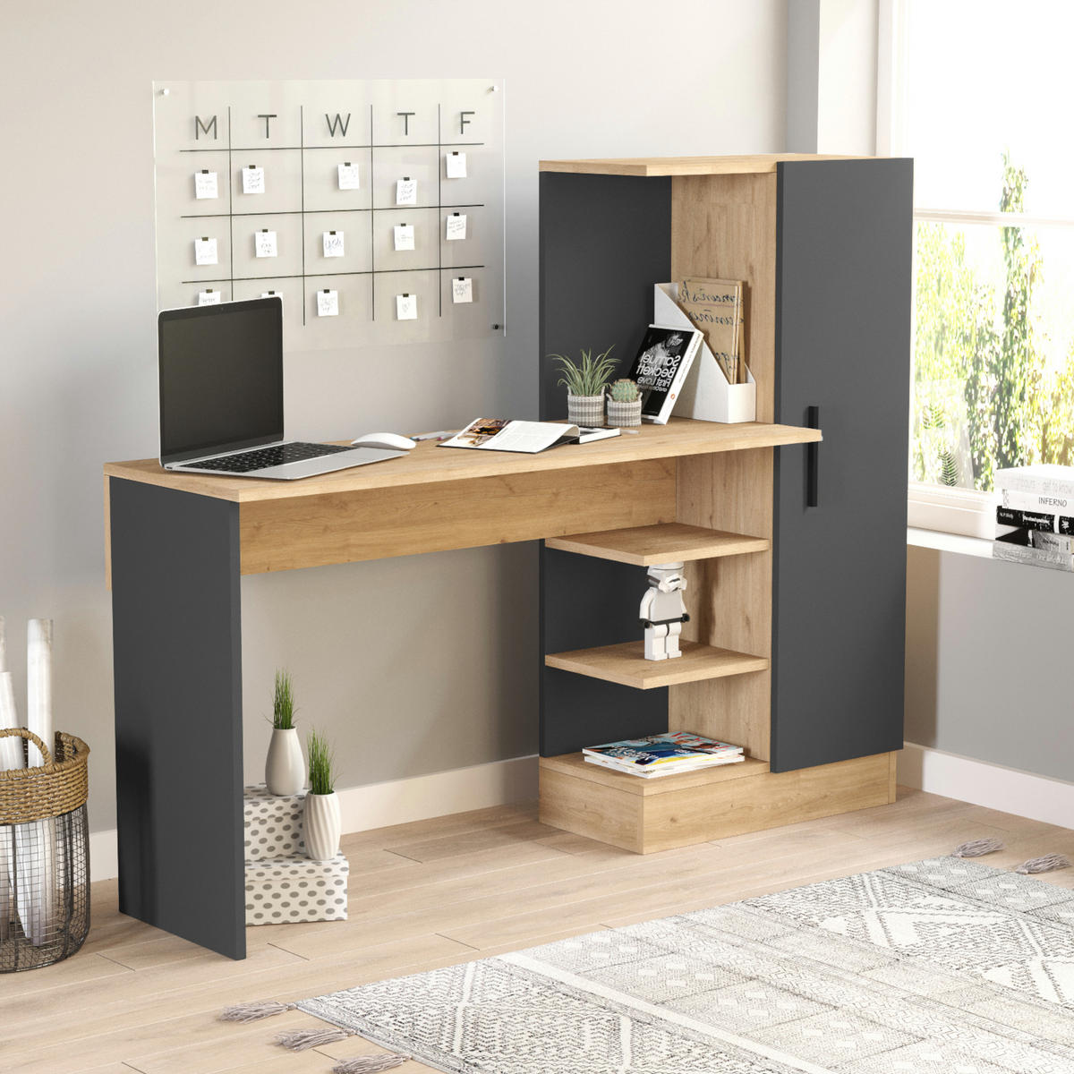 SCHREIBTISCH Varhalo - Eichefarben/Anthrazit, Holzwerkstoff (40/152.5/120cm) - [en.casa]