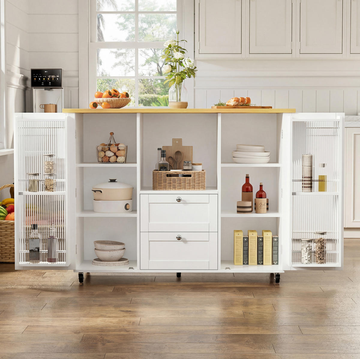 KÜCHENINSEL mit klappbarer Arbeitsplatte 120 x 45/70 x 92 cm Natural White - Naturfarben, Holz (70/92/120cm) - Beauniv