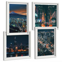 BILDER SET 4er Set - 50x50 cm & 40x60 cm Weißer Rahmen - Bergpanorama der Stadt bei Nacht - Weiß, Kunststoff (50/50cm) - TULUP