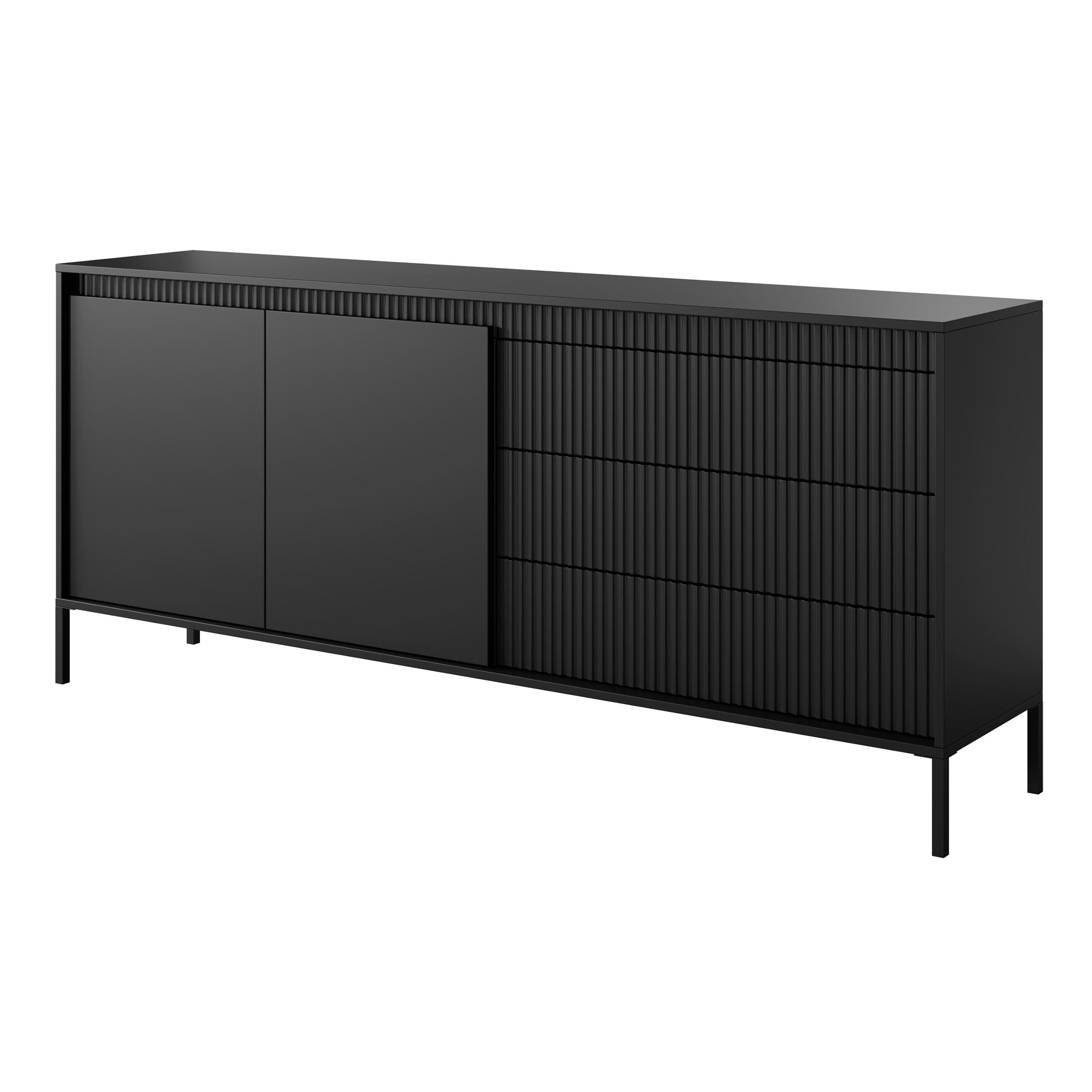 SIDEBOARD SENSATO 187/81/40 cm mit 3 Schubladen und 2 Türen Schwarz - Schwarz, Holzwerkstoff (187/81/40cm) - MASSENO