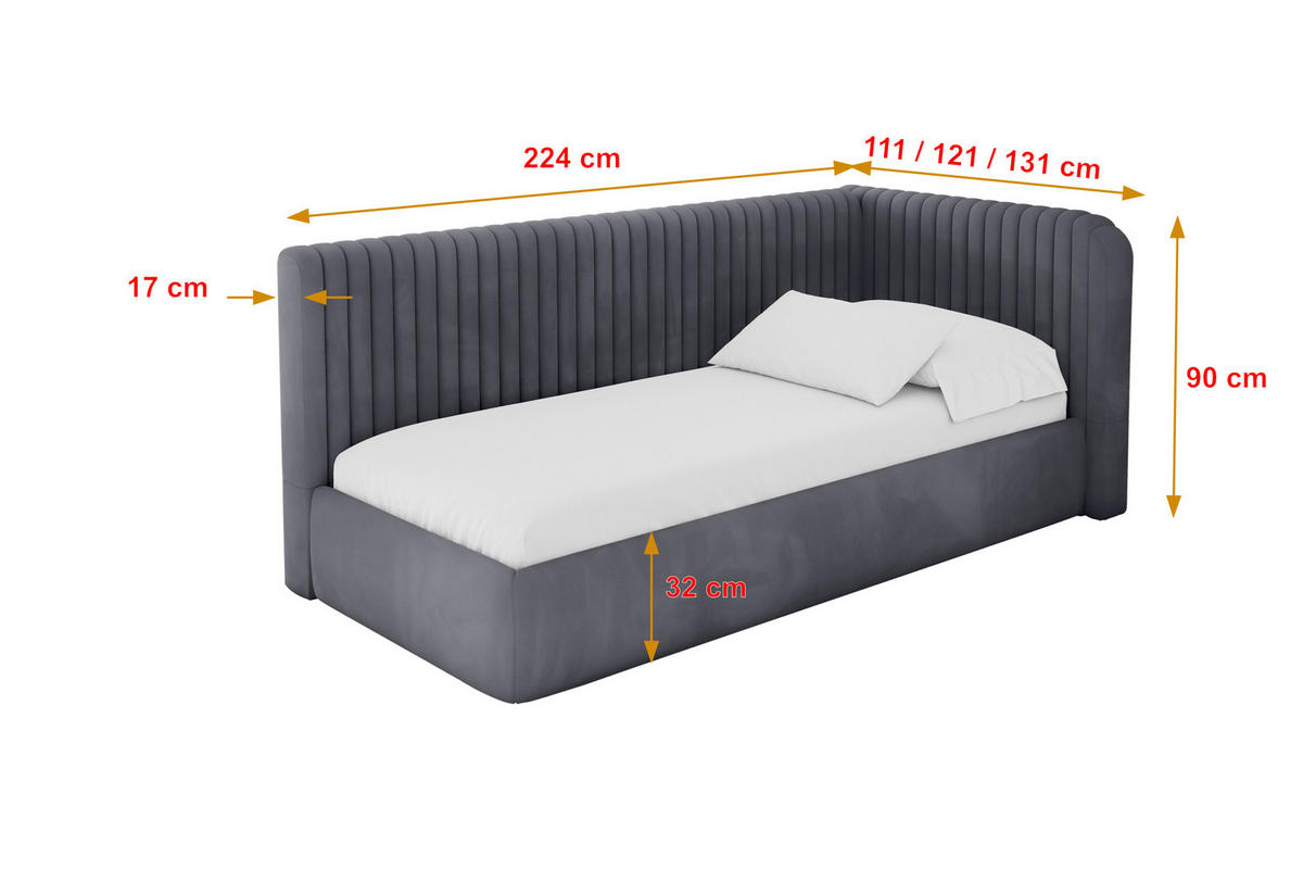 EINZELLBETT Jugendbett mit Bettkasten, Links - AURY 100x200 Dunkelgrau - Dunkelgrau, Holzwerkstoff/Textil (100/200cm) - ALTDECOR