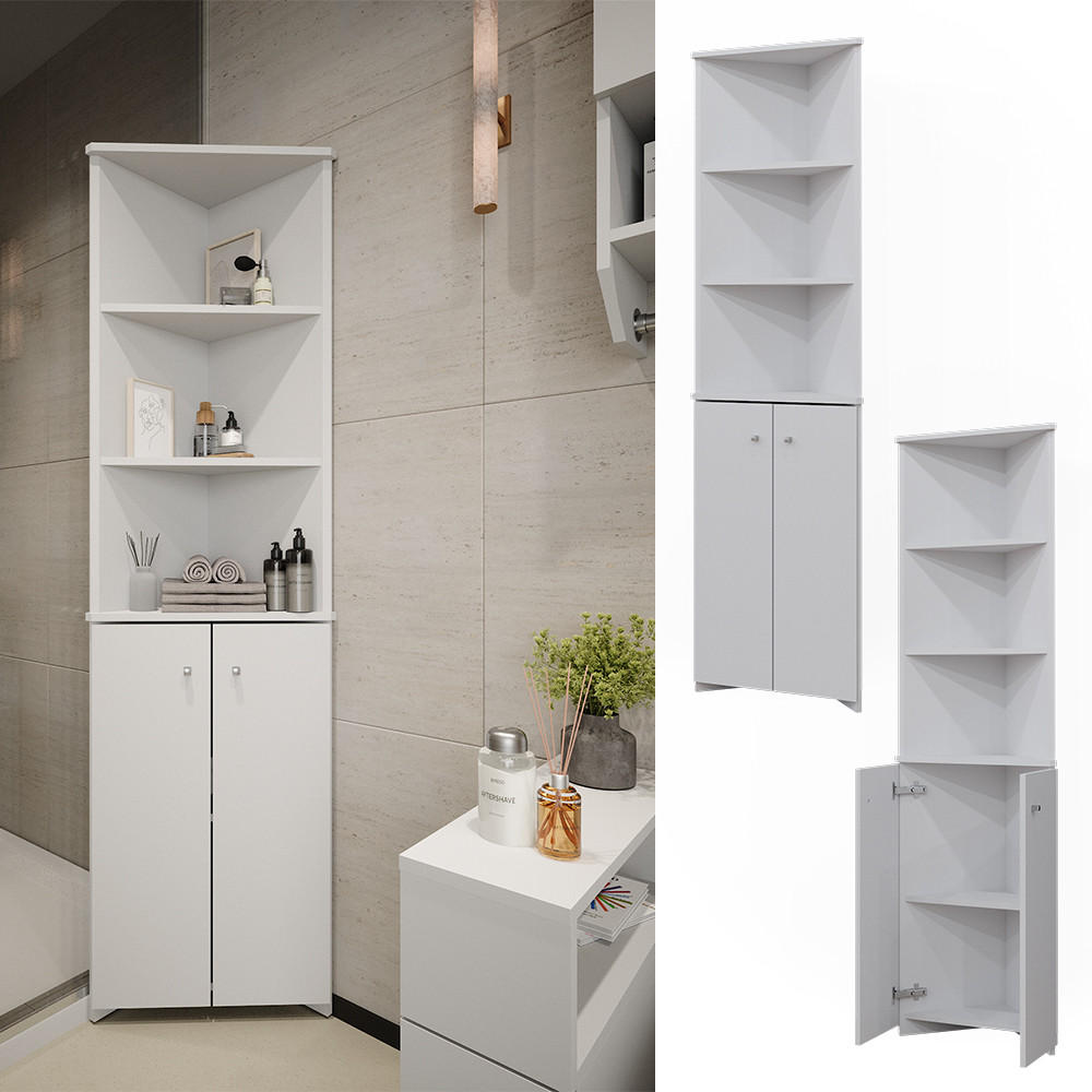BADSCHRANK Fynn Weiß 51.5 x 175 cm Eckschrank mit 2 Türen - Weiß, Holzwerkstoff (51.5/175/35.6cm) - Vicco