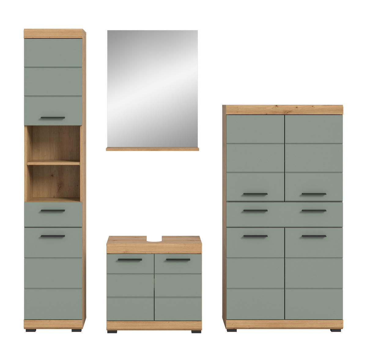 BADKOMBINATION 4tlg. Scout Bad in Artisan Eiche Nachbildung und Salbei Nachbildung B/H/T: 186x191x34 cm - Eiche Artisan, Holz (186/191/34cm)