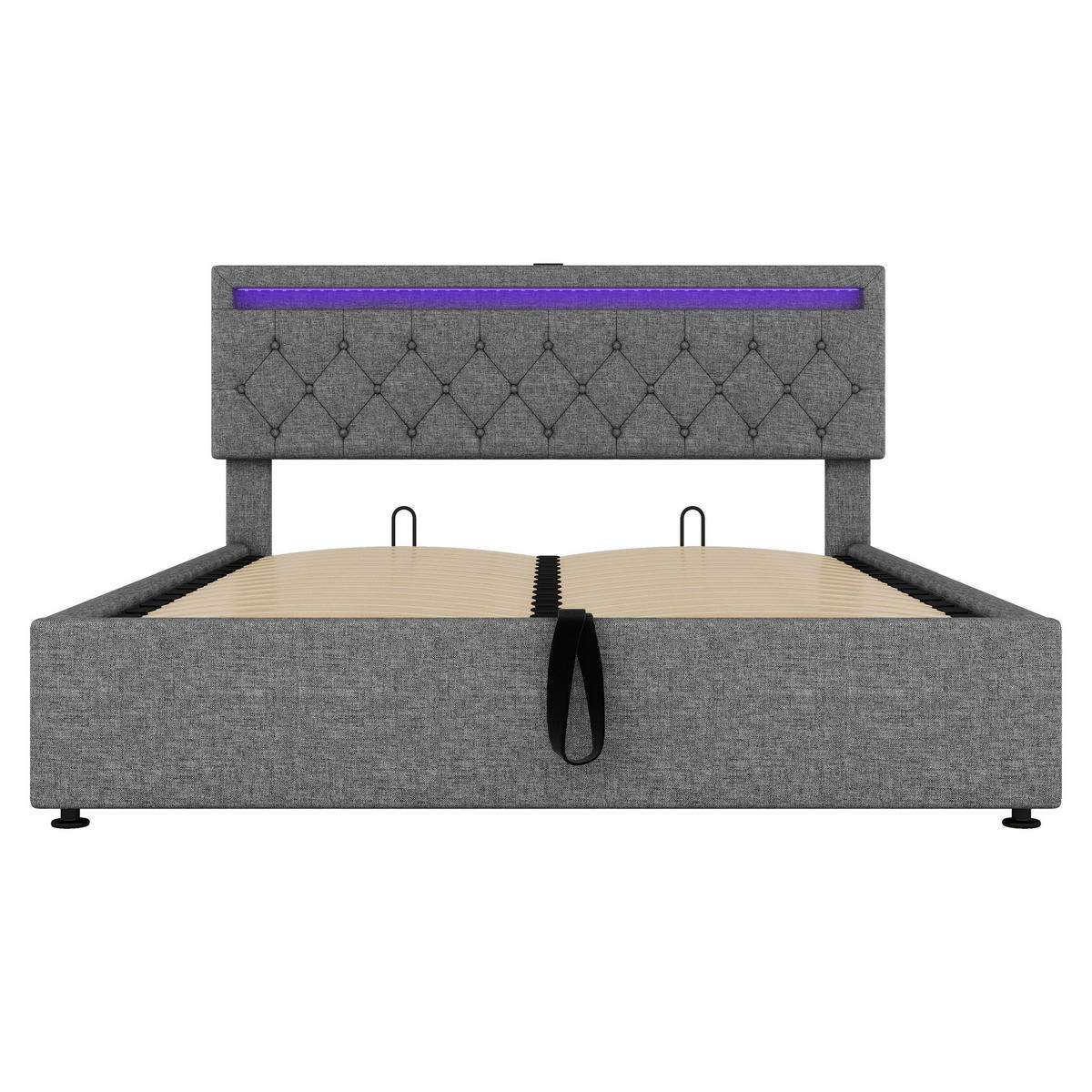 POLSTERBETT 160/200 cm Grau mit LED-Umgebungslicht und USB-Anschluss - Grau, Textil (160/200cm) - OKWISH