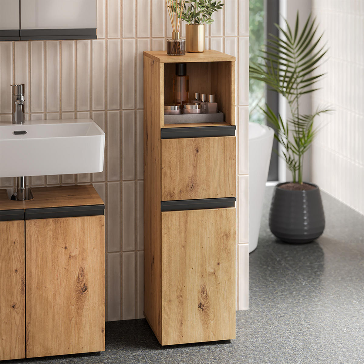 BADMÖBEL-SET Torren Artisan 4 Teile - Hellgrau, Holzwerkstoff (60/58/35cm) - Vicco