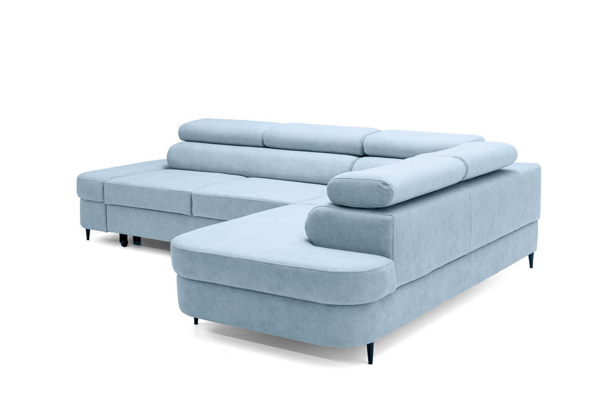 ECKSOFA PRIAM L Rechts mit Schlaffunktion 125x195 Velours Hellblau - Schwarz/Hellblau, Holz/Textil (203/275cm) - Muffo