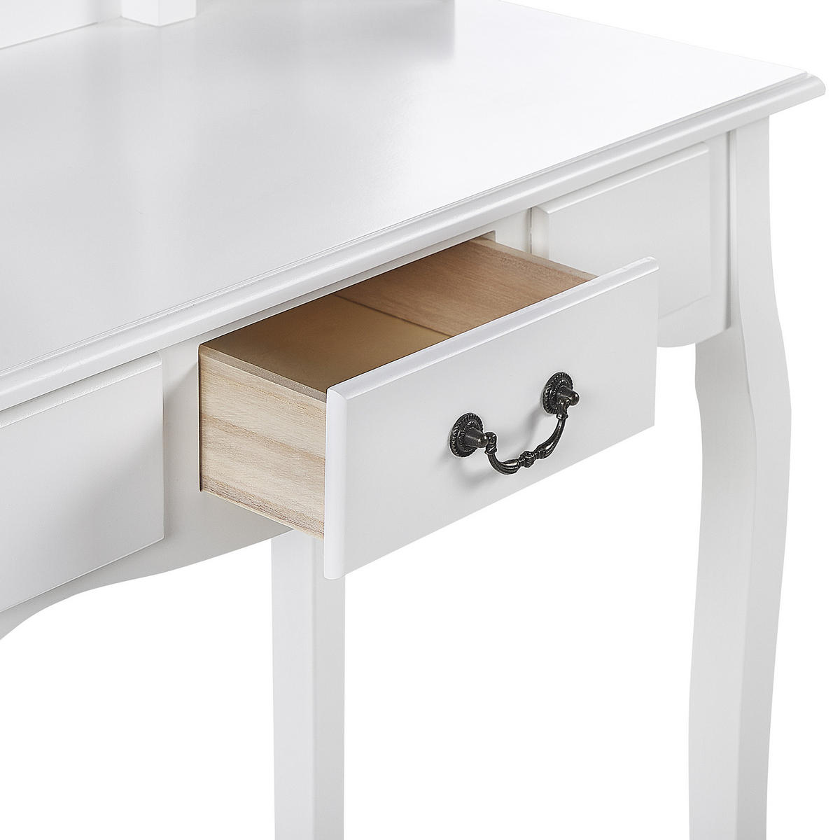 SCHMINKTISCH mi tovalem Spiegel Hocker 1 Schublade weiß Soleil - Weiß, Holzwerkstoff (80/142/40cm) - Beliani