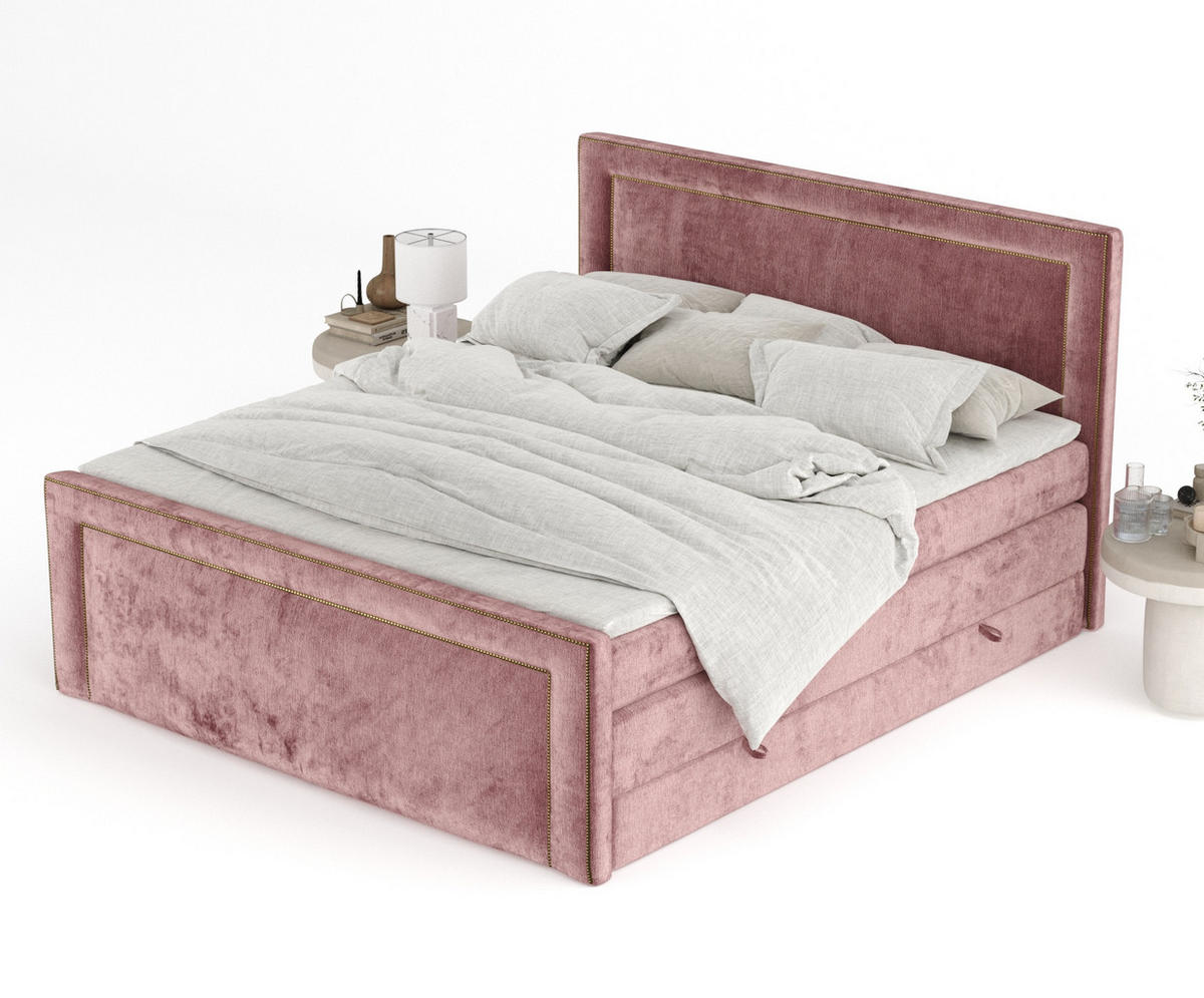 BOXSPRINGBETT Luxora Rosa 180/200 cm - Schwarz/Rosa, Holz/Holzwerkstoff (180/200cm) - Maison de Reve