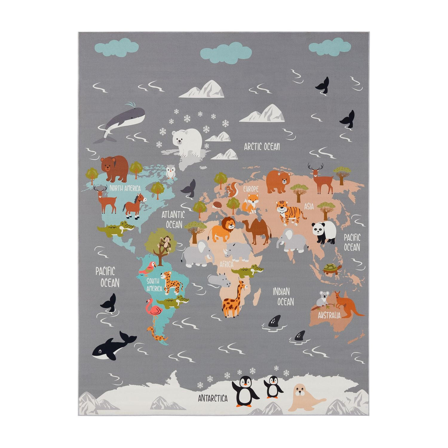 KINDERTEPPICH Tiere Grau 160 x 220 cm - Grau, Kunststoff (160/220cm) - TT Home