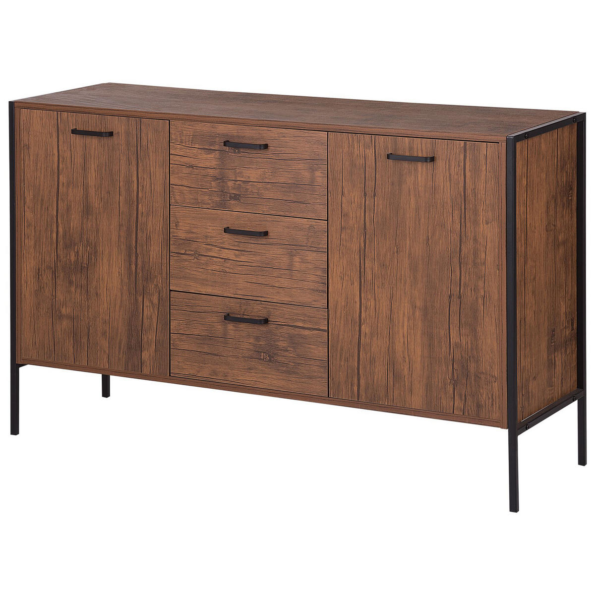 SIDEBOARD Dunkler Holzfarbton Tifton - Dunkelbraun/Schwarz, Holzwerkstoff (123/78/39cm) - Beliani