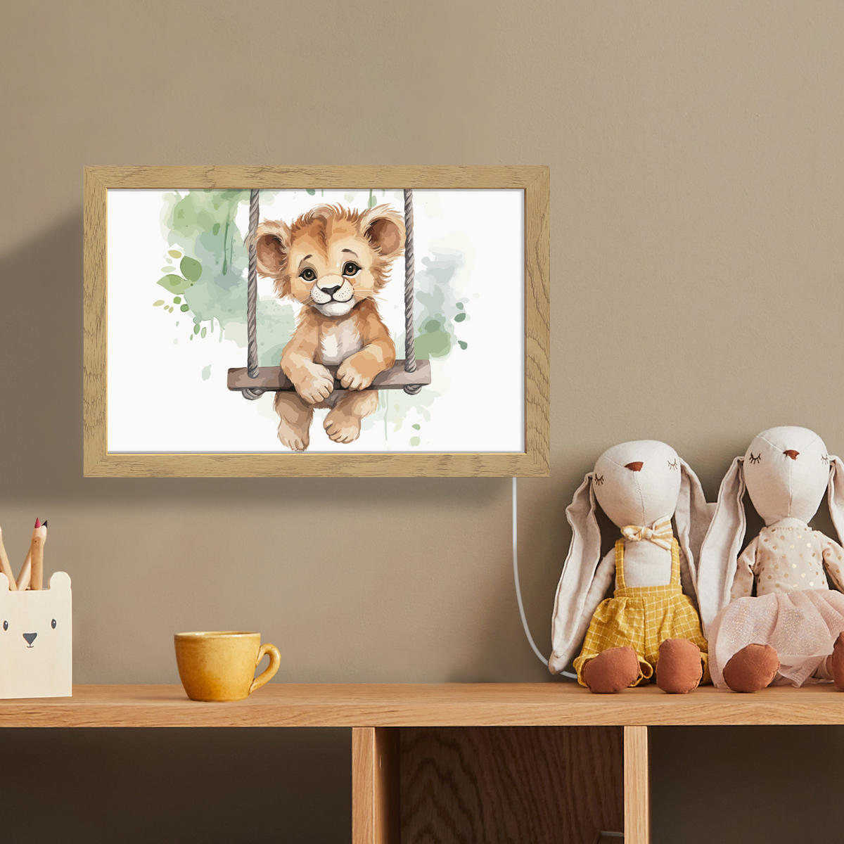 WANDLEUCHTE Löwe - Tier - Kinder - Dschungel 30x20 cm - Weiß, Holzwerkstoff (30/20/8cm) - OnlyWow