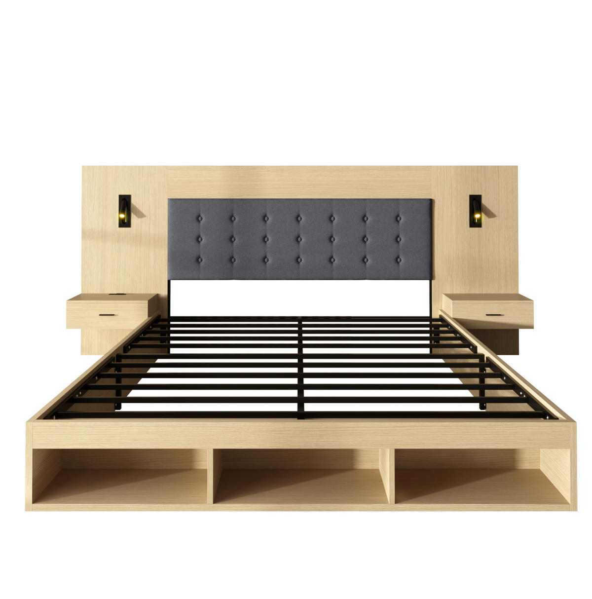 MANŽELSKÁ posteľ 180/200 cm svetlý dub s úložným priestorom a USB/USB-C z MDF - farba duba, kompozitné drevo (180/200cm) - OKWISH