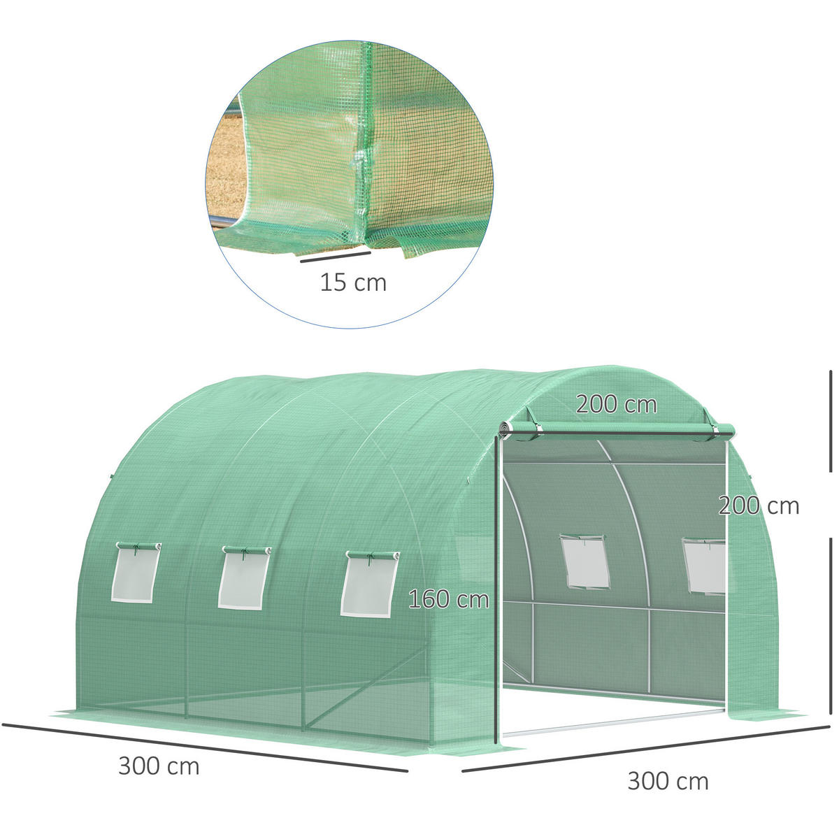 GEWÄCHSHAUS DE-12022 mit 6 Fenstern & Tür Grün - Grün, Metall (300/200/300cm) - ComfortXL