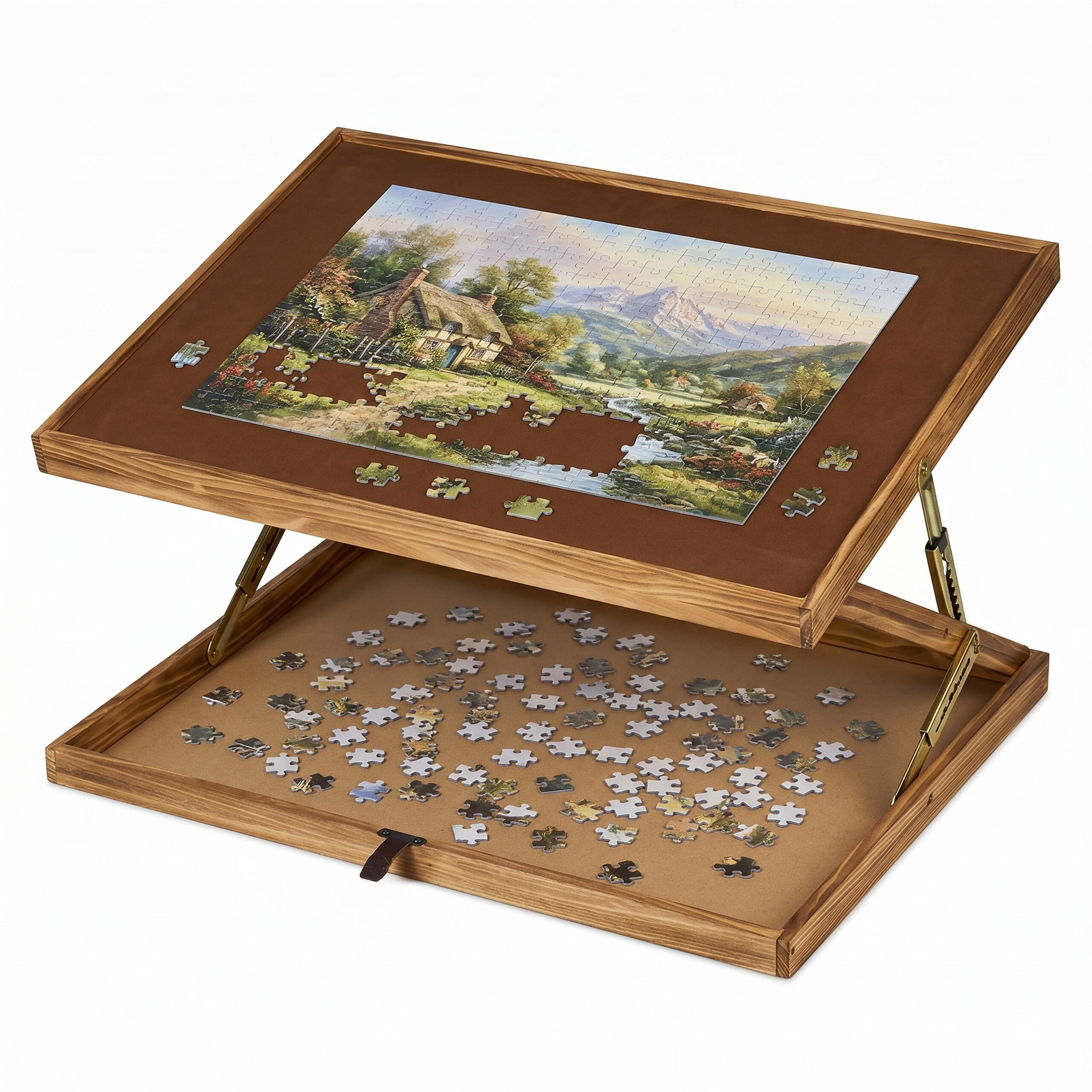 PUZZLETISCH Braun Holz verstellbar für 1000-1500 Teile - Multicolor, Holz/Textil (74.5/93/38cm) - Relaxdays