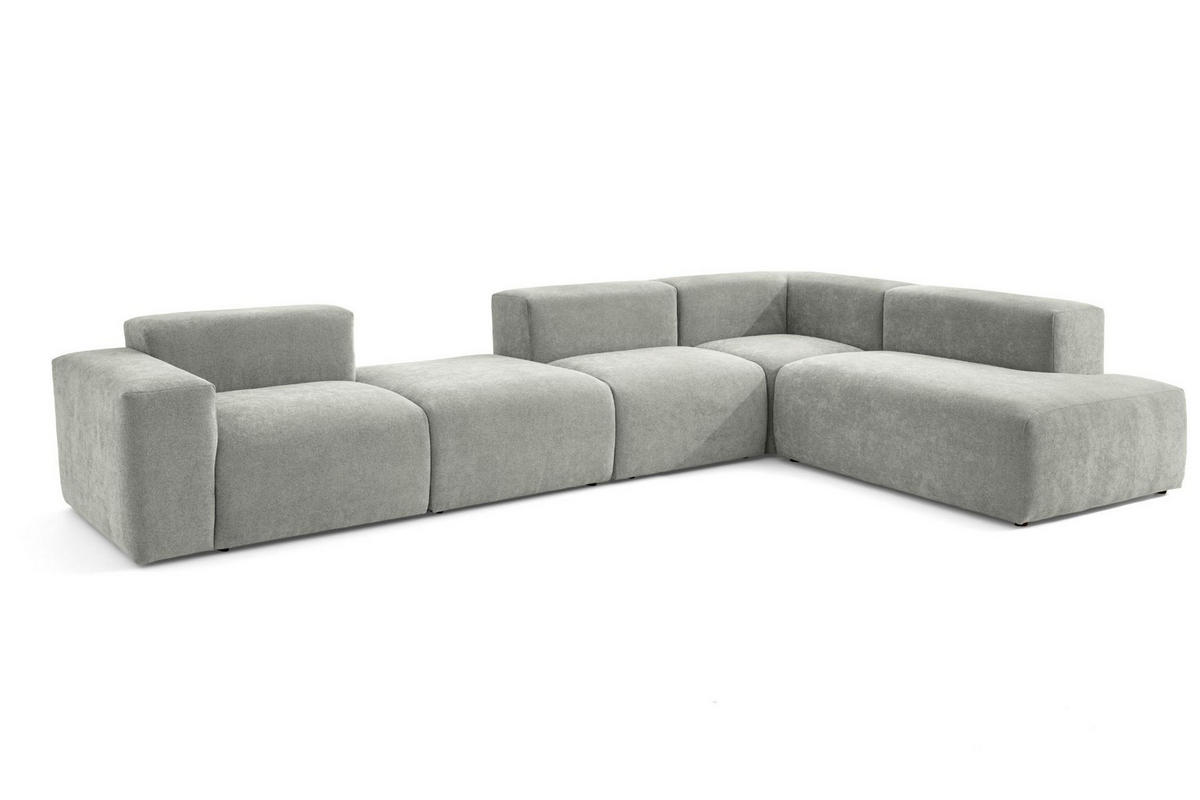 5-SITZER modulares Ecksofa HEAVEN SET 5 Rechts, Breite 380 cm Webstoff Grau - Schwarz/Grau, Holz/Kunststoff (245/380cm) - Muffo