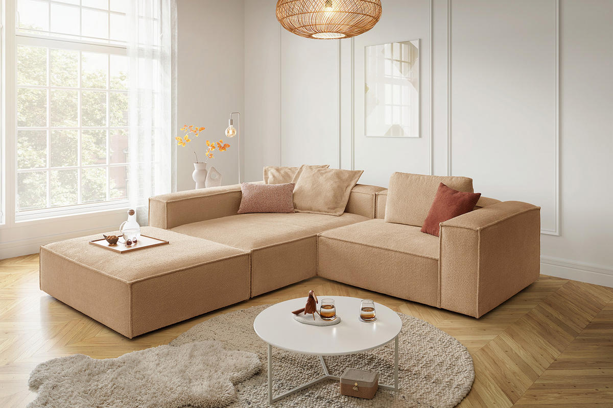 ECKSOFA CARMO Braun Flachgewebe - Dunkelbraun/Schwarz, Kunststoff/Textil (306/191cm) - KAWOLA