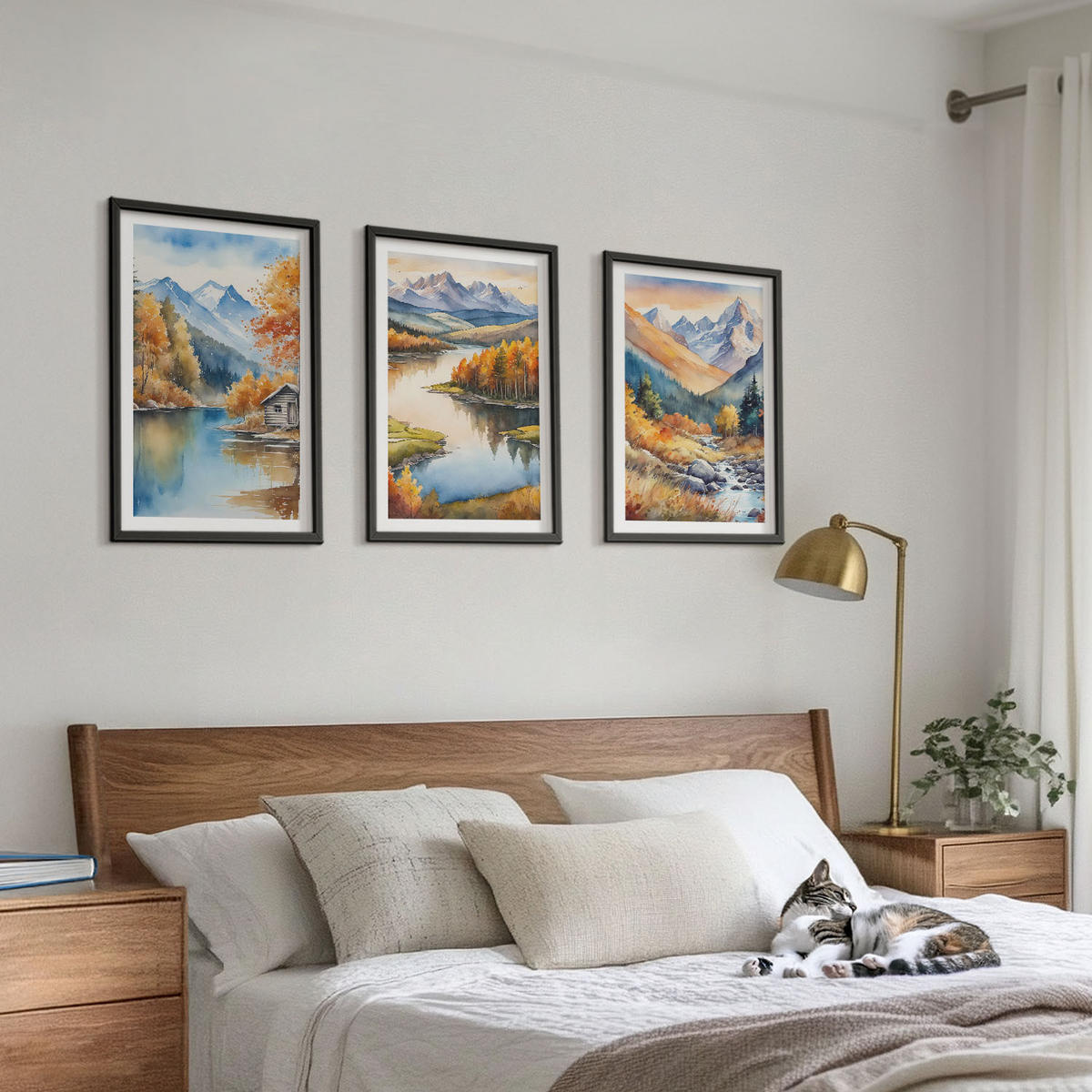 WANDBILDER 3er-Set - 40x60 cm Schwarzer Rahmen - Gebirgsflüsse, Herbstbäume - Schwarz, Kunststoff (40/60cm) - ArtPrintCave