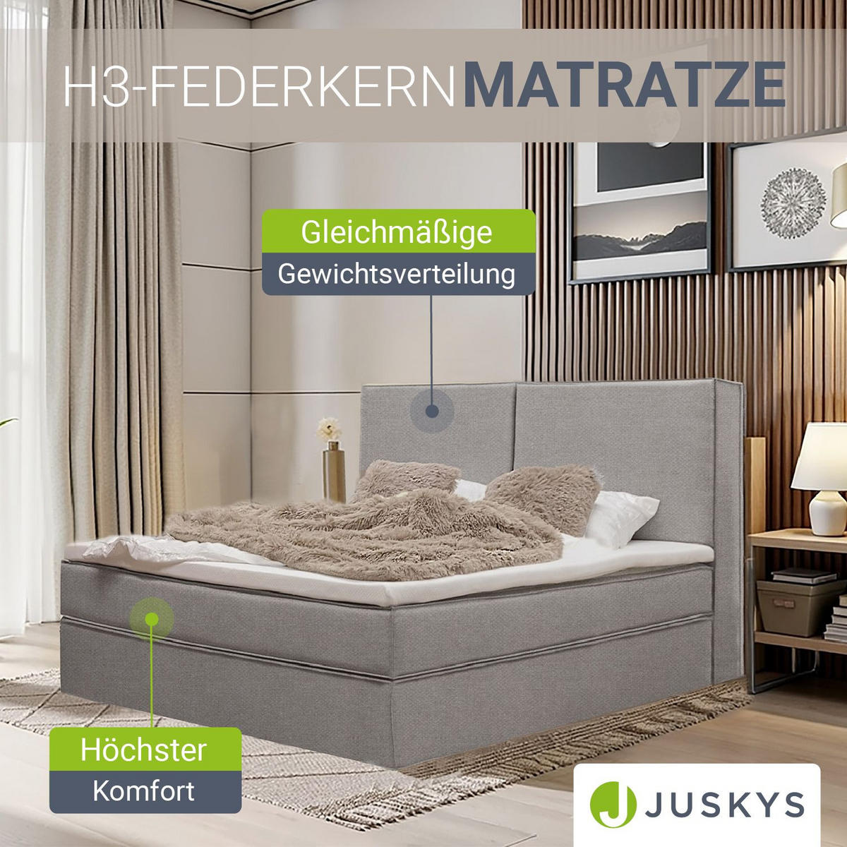 BOXBETT Detroit 180x200 cm Stoff Grau - Grau, Textil (180/200cm) - Juskys