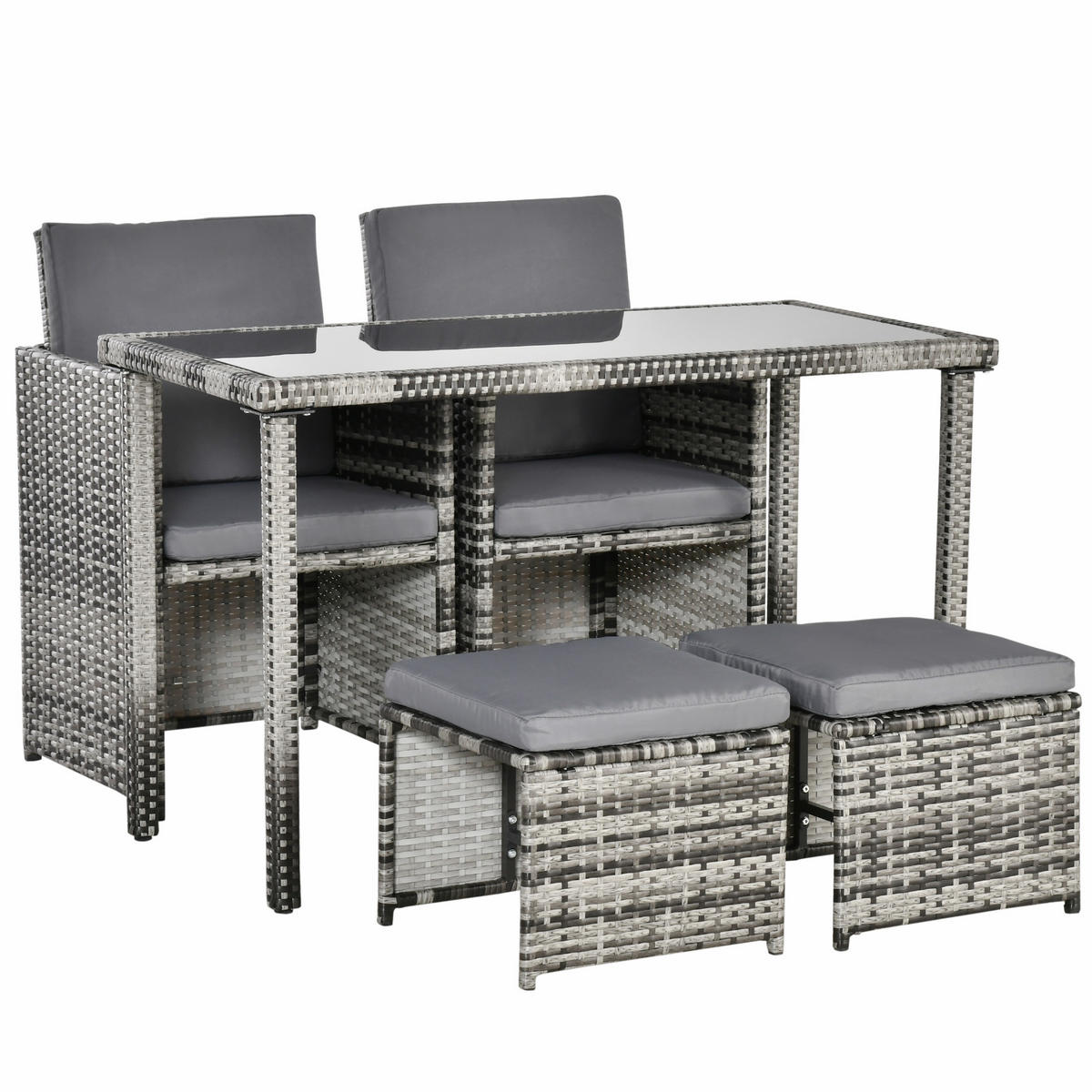 SITZGRUPPE 5-teilig DE-06784 mit Tisch & Hockern Grau - Grau, Glas/Kunststoff - ComfortXL