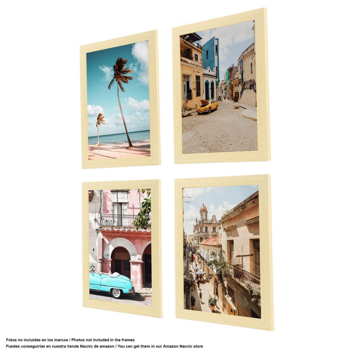 RAHMEN Set mit 4 aus MDF und Acrylglas Schutz und Aussteller für Fotografien, Bilder, Poster, Gemälde, Dekoration für Haus Farbe Hellholz A4 - Beige, Holz (21/3/29.7cm) - Nacnic