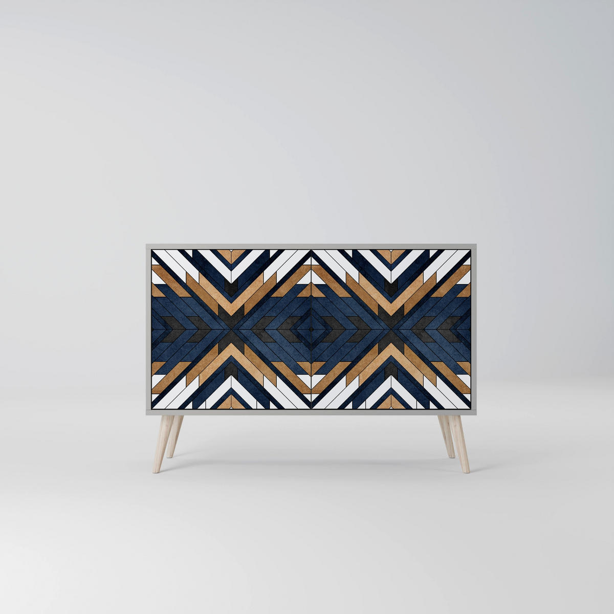 SIDEBOARD ARTFUL GEOMETRY, Eicheneffekt, 111x42x77,5 cm, 2 Türen - Eichefarben/Buchefarben, Holzwerkstoff/Buchenholz (111/77.5/42cm) - SpaceRebels