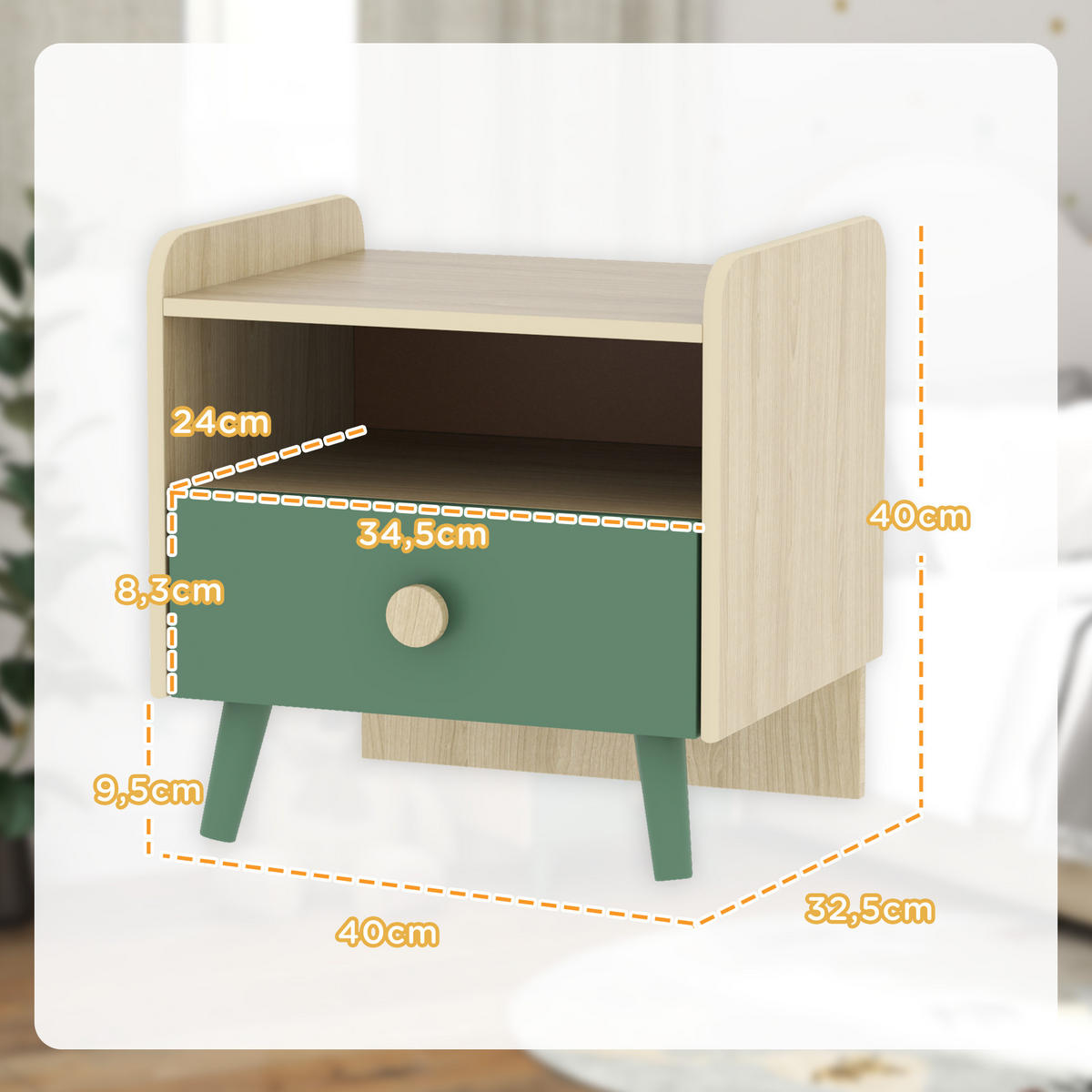 NACHTTISCH DE-18632 mit Schublade und Fach Holzoptik - Grün, Holzwerkstoff (32.5/40/40cm) - ComfortXL