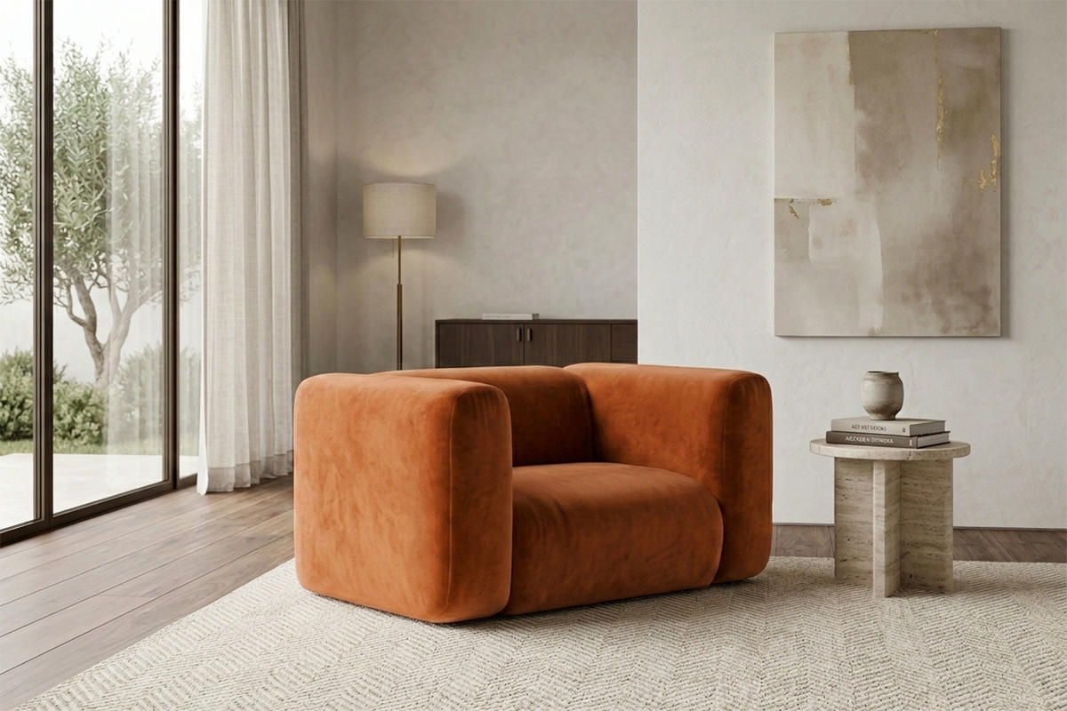 WOHNZIMMERSESSEL Aus Velvet-Stoff Bluvel, Zimtfarbe, GRETA - Orange, Holz (137/70/89cm) - Kaiser Möbel