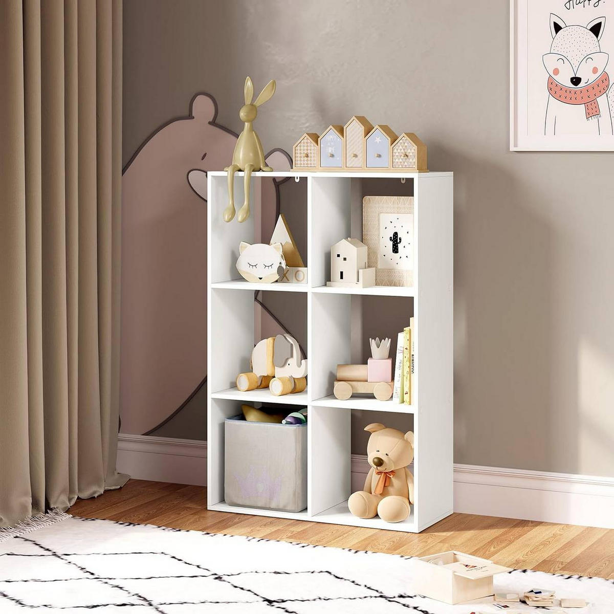 BÜCHERREGAL mit 3 Ebenen 6 Fächern, Holzwerkstoff, Weiß - Weiß, Holzwerkstoff (74/106/29cm) - Woltu
