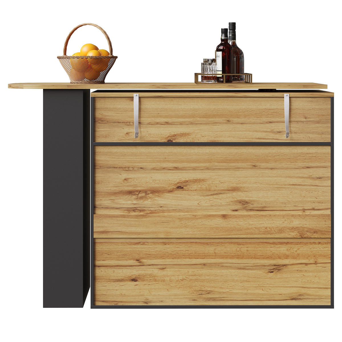 BARTISCH ausziehbarer mit Stauraum Schwarz - Schwarz, Holzwerkstoff (39/104/204cm) - Urban Meuble