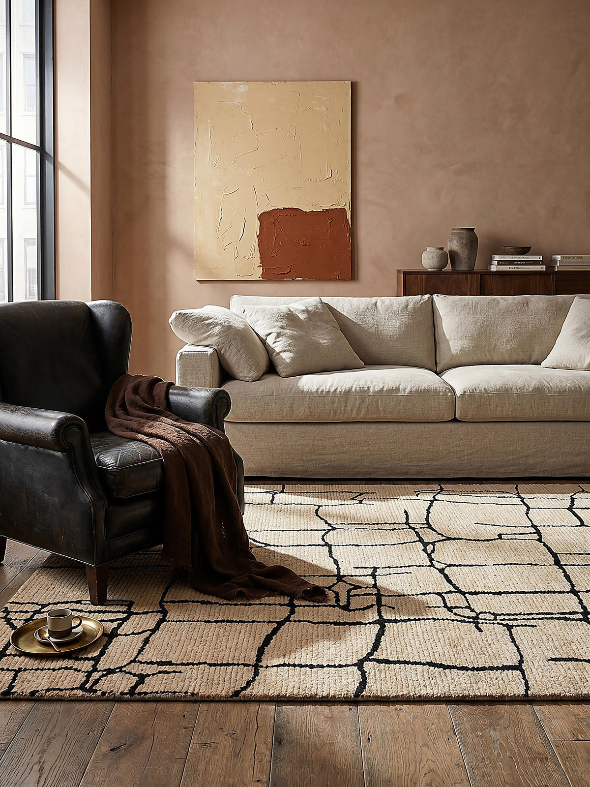 TEPPICH ARLEN, abstrakt, Creme-Schwarz, 120 x 170 cm - Beige, Textil (170/120cm) - KADIMA DESIGN