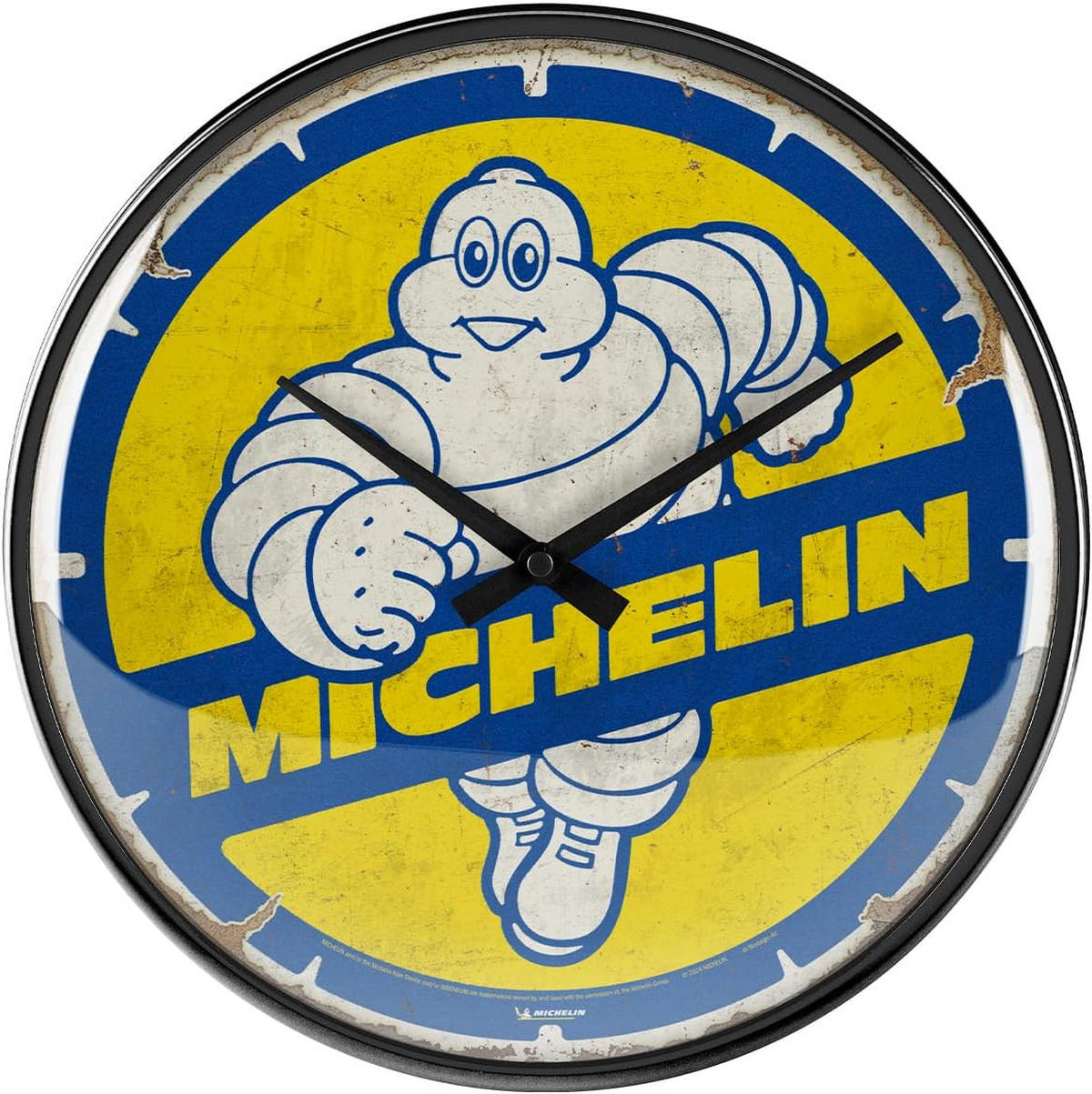 WANDUHR 31 cm Michelin Bibendum 80s - Blau/Gelb, Metall (31/31/5cm) - Nostalgic-Art