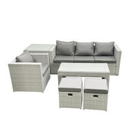 BALKONMÖBEL-SET Polyrattan Hellgrau-Mix 6-teilig - Hellgrau/Grau, Glas/Kunststoff - Fimous