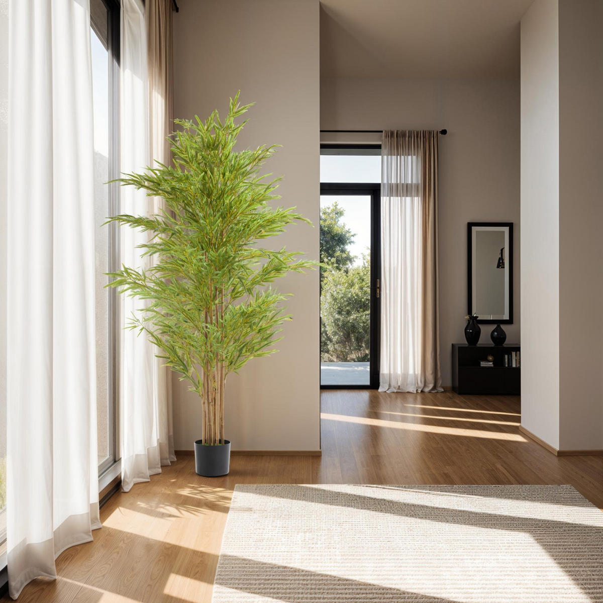 KÜNSTLICHER-BAMBUSBAUM Bambosa,stabiler Kunststoff-Blumentopf,grün - Grün, Kunststoff (180cm) - tectake