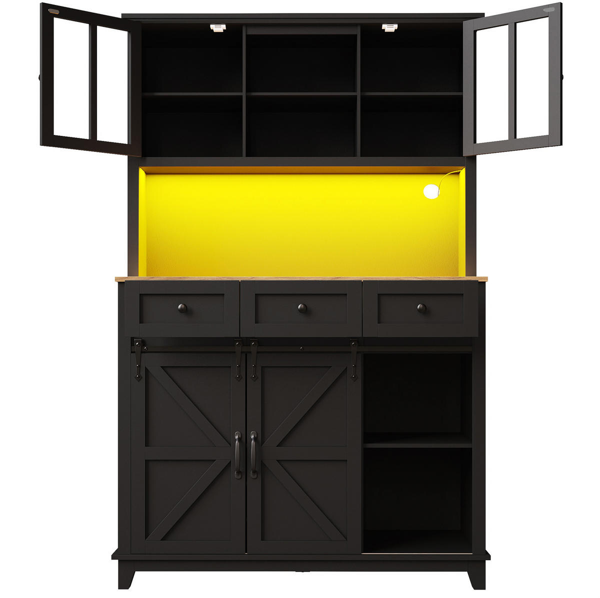 KUHINJSKI ormar, 105/38,4/180 cm, MDF crni, s LED rasvjetom - crna, drvni materijal (105/180/38.4cm) - BEAOK
