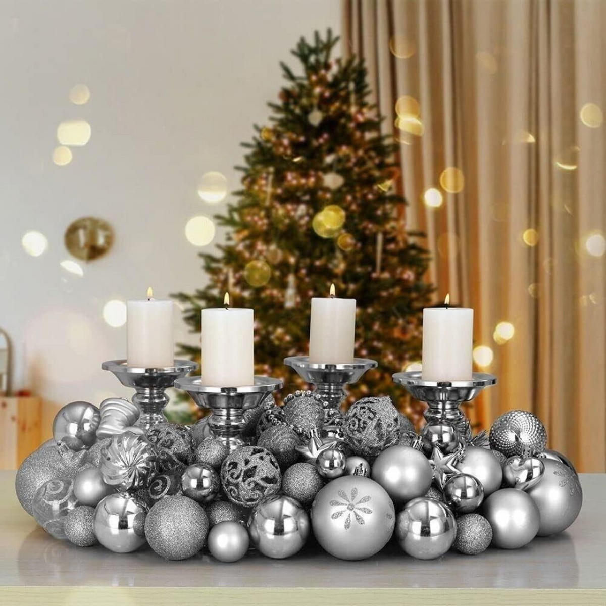 WEIHNACHTSKUGELN 100-tlg Silber - Silberfarben, Kunststoff (30/18/30cm) - JUNG