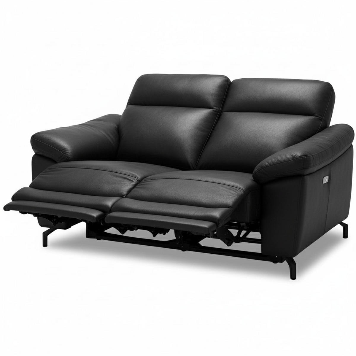 ZWEISITZER-SOFA Echtleder Schwarz - Schwarz, Leder/Metall (162/101/96cm) - Furnhouse