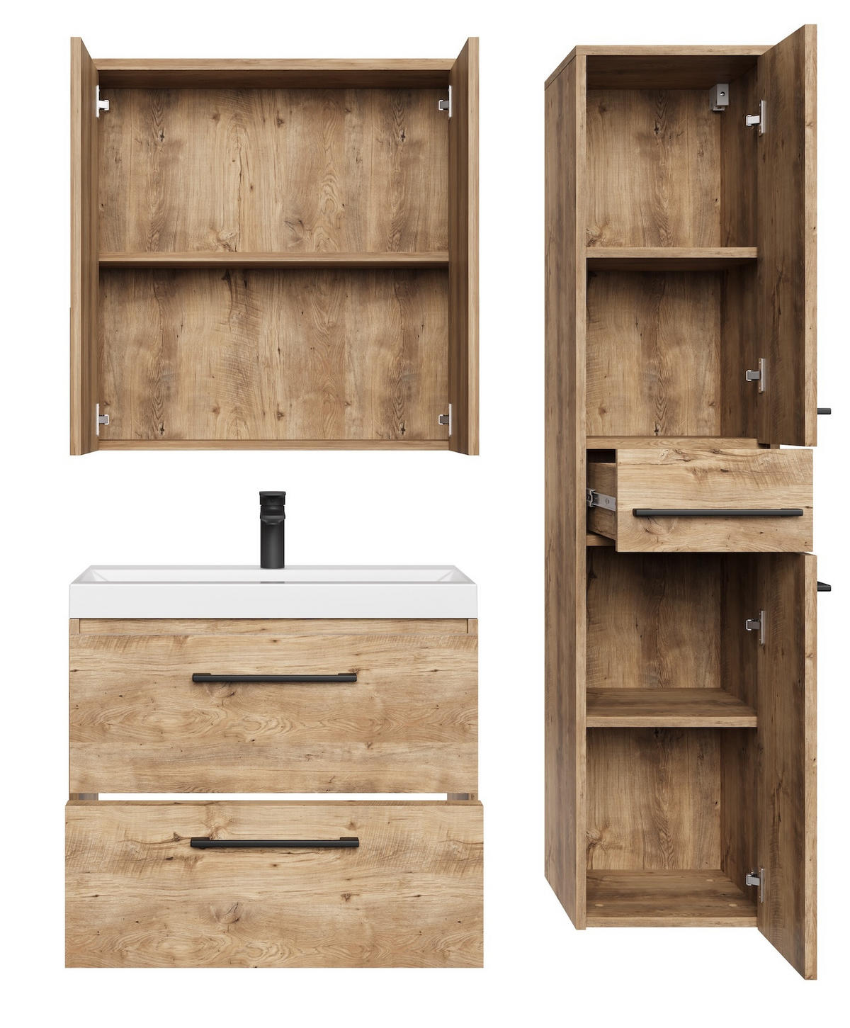 BADMÖBEL-SET Florence 4 Teile Kastanien Eiche - 60 x 35 x 51 cm - Kastanienfarben/Eichefarben, Holz (60/51/35cm) - Badplaats