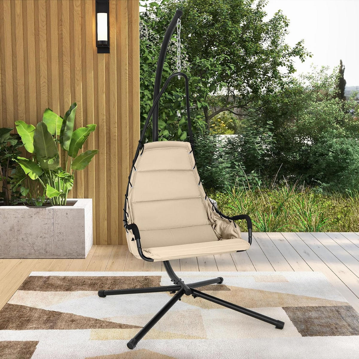 HÄNGESESSEL Beige - Beige, Metall (105/251/101cm) - COSTWAY
