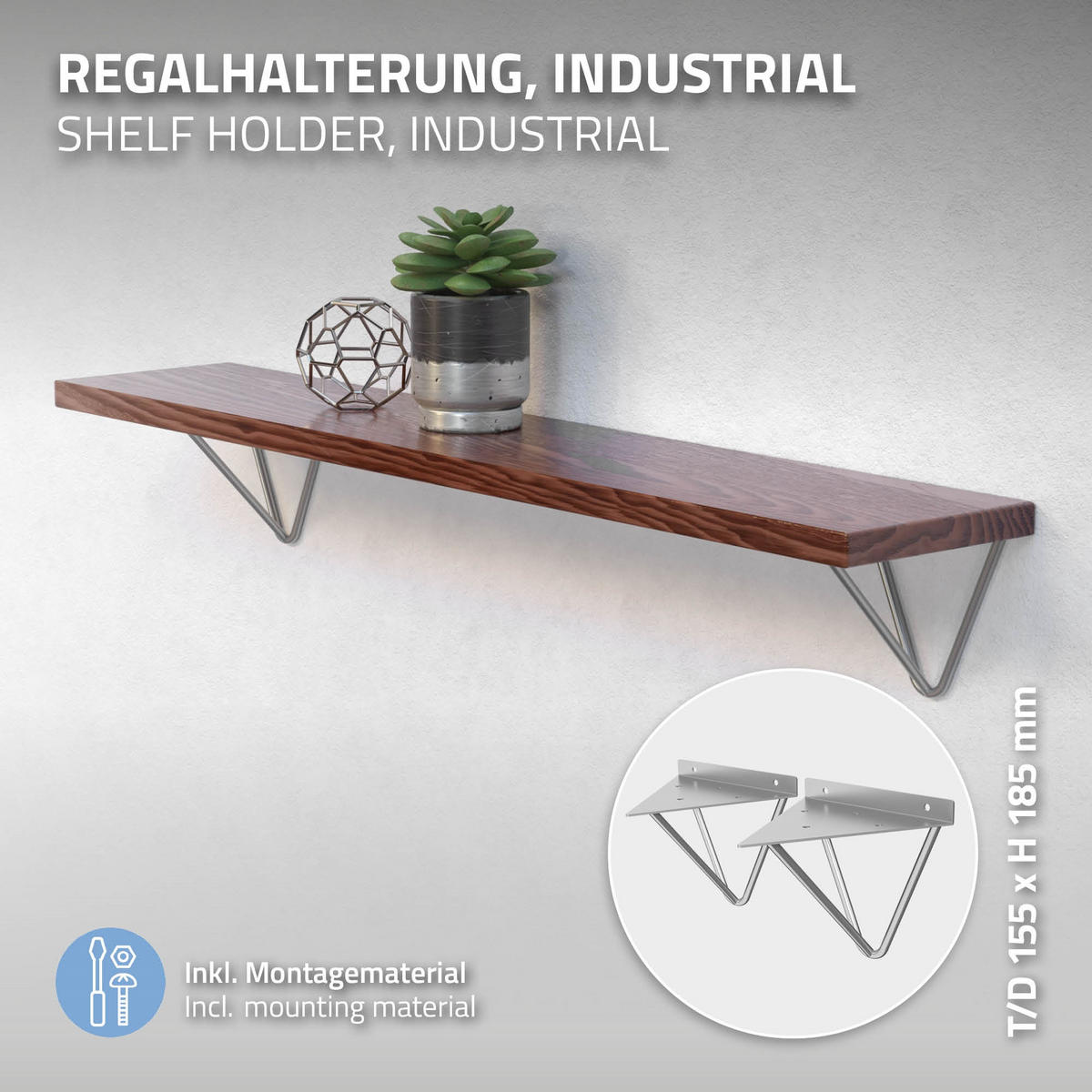 REGALHALTERUNG 2er Set 160mm Grau - Grau, Metall (15.5/17/16cm) - ML-DESIGN